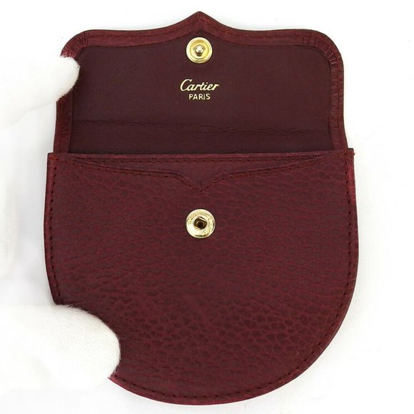 Cartier coin case mast line Bordeaux leather Auth used T18680 - Picture 5 of 8